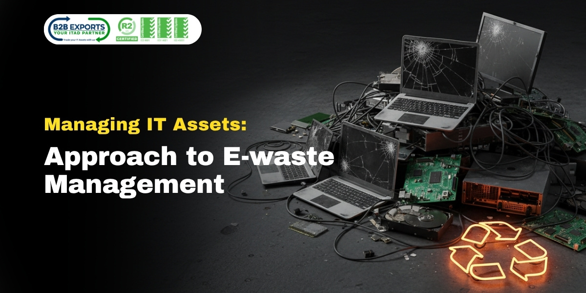 IT asset e-waste management concept with discarded laptops and recycling symbol